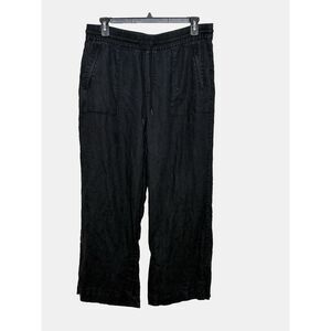 Athleta Size L Retreat Wide Leg Mid Rise Linen Pants Black 851038 Large